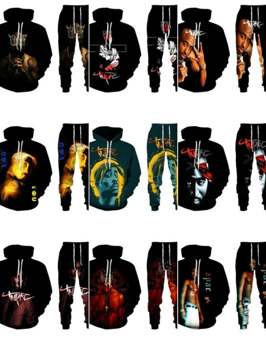 Drawstring Men's Unisex Tupac 3D Graphic Print Hoodie Sweatshirt + Jogger Sweatpants Tracksuit