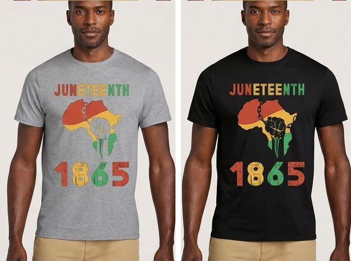 Men's 1865 Africa Map Fist Design Juneteenth Short Sleeve T-Shirt