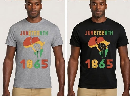 Men's 1865 Africa Map Fist Design Juneteenth Short Sleeve T-Shirt