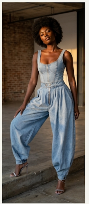 Denim Baggy High Waist Ankle-Length Women's Zipper Harem Jeans to 3X Plus Size