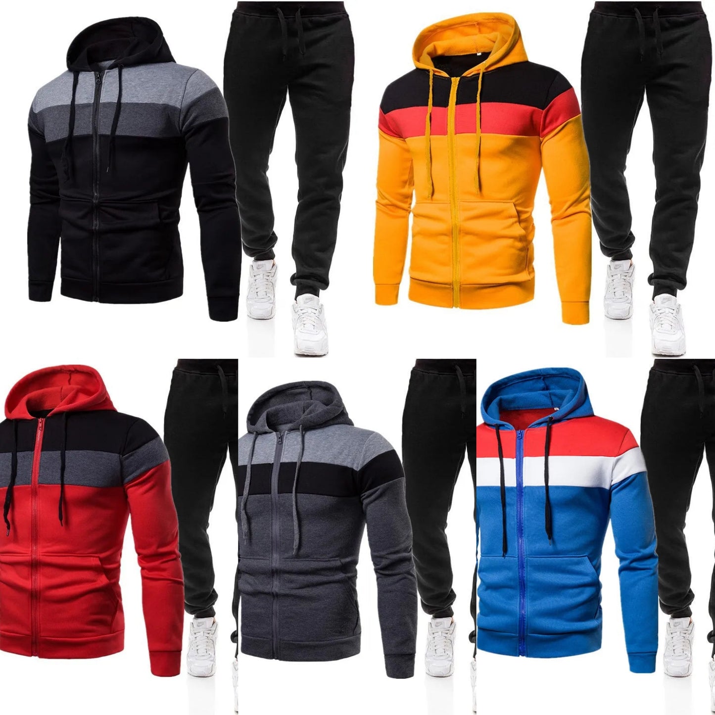 Men's Pullover Inkjet Gradient Print Drawstring Hoodie Sweatshirt + Jogger Sweatpants Tracksuit