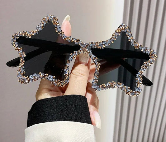 Star Shaped Diamond Rhinestone Blinged-Out Rimless Unisex Sunglasses