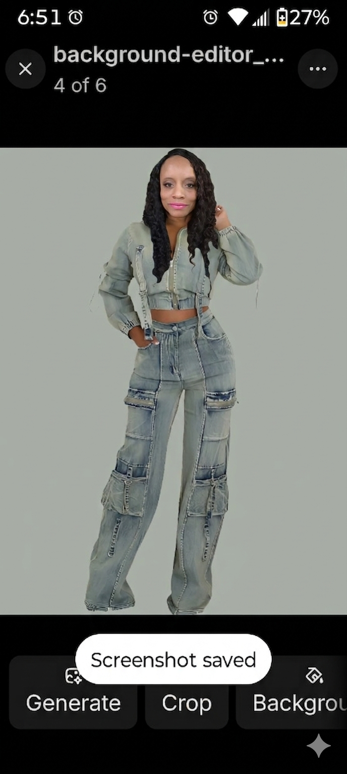 Stretch Faded Denim Women's Long Sleeve Zipper Jean Jacket + Cargo Multi-Pocket Straight Denim Jeans 2-Piece Set