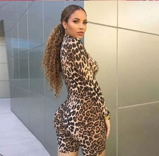 Leopard/Zebra Print Mock Neck Long Sleeve Women's Skinny Bodycon Shorts Romper