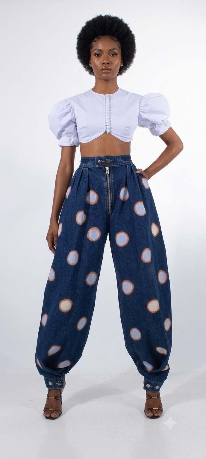 Denim Baggy High Waist Ankle-Length Women's Zipper Harem Jeans to 3X Plus Size