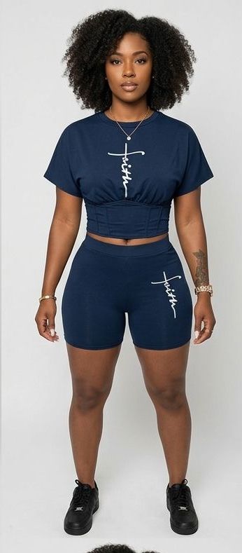 "NOPE Not Today"/Faith/Lip/Striped/Stiletto/Eyelash Print Women’s O-Neck Short Sleeve T-Shirt + Mini Shorts 2-Piece Set
