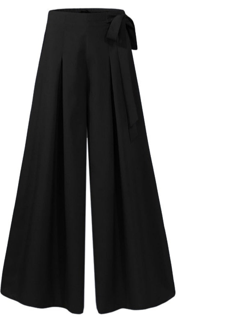 Pleated High Waist Solid Flare Trouser Wide Leg Pants