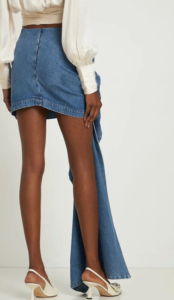 Oversized 3D Flower Denim Aesthetic 3D Skinny Wrap Jean Mini Skirt