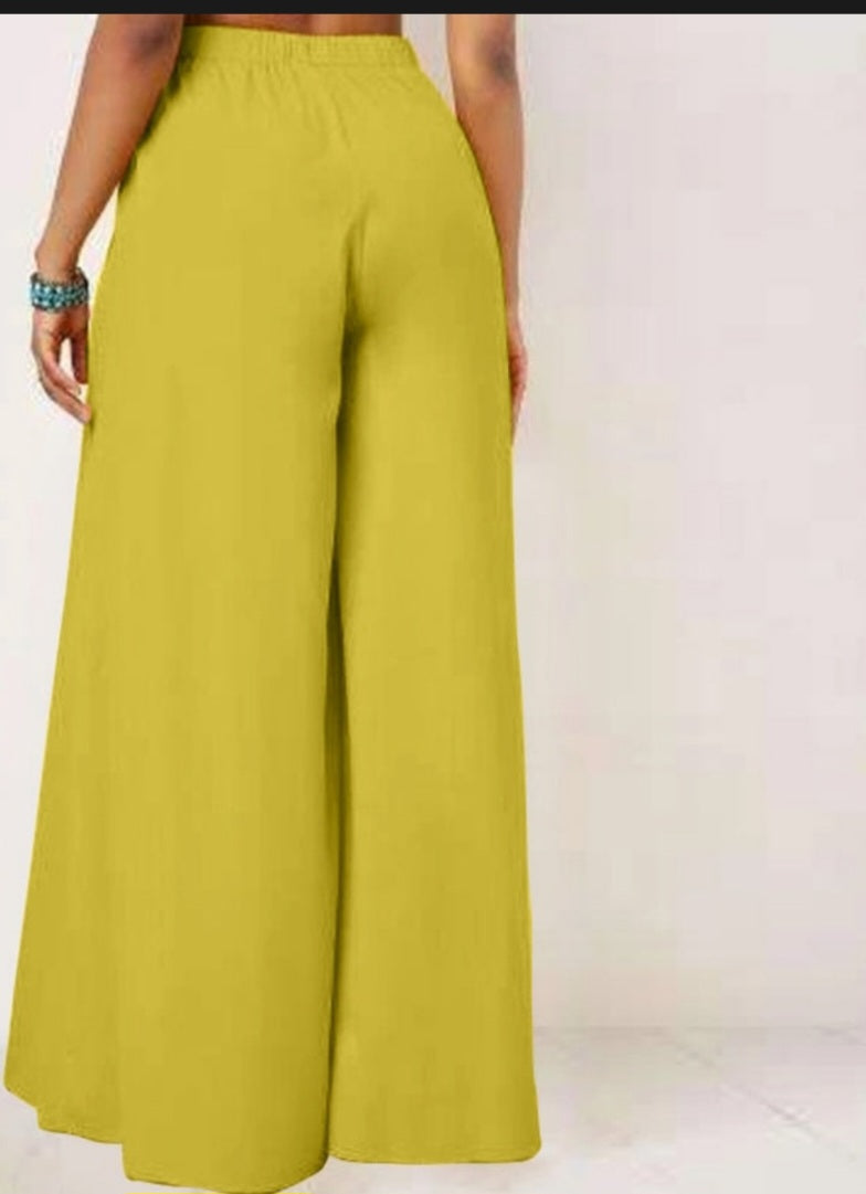 Pleated High Waist Solid Flare Trouser Wide Leg Pants