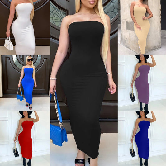 Sleeveless Solid Color Tube Maxi Dress Dress