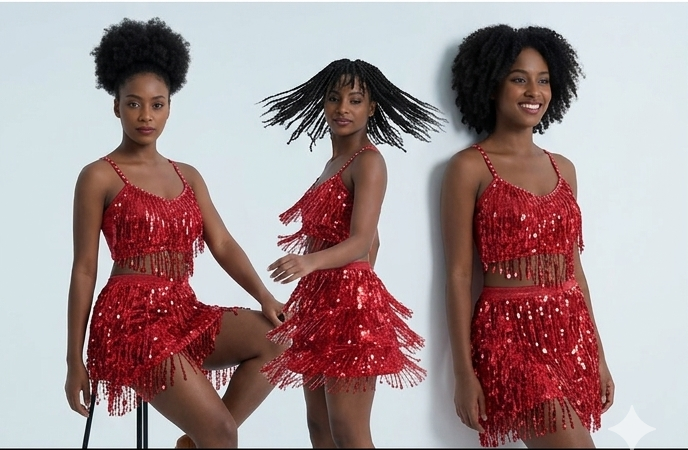 Sequin Metallic Tassel Crop Tank Top + Elastic Waist Fringe Mini Skirt Women's Formal 2-Piece Dance/Party Set