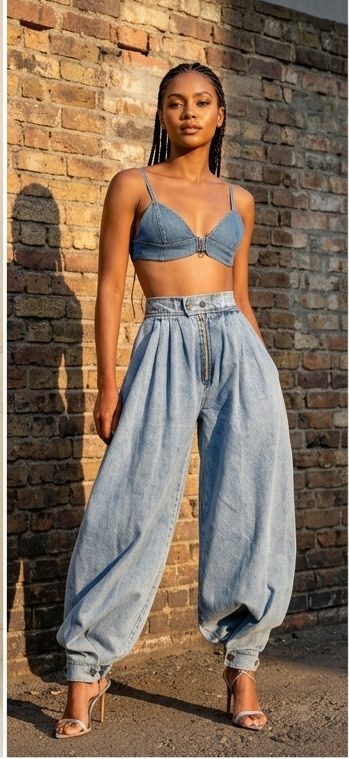 Denim Baggy High Waist Ankle-Length Women's Zipper Harem Jeans to 3X Plus Size