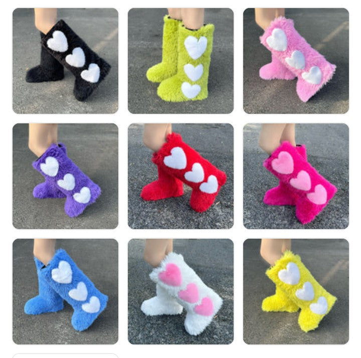 Faux Fur Heart Embroidered Fleece Lined Flat Waterproof Women's Snow Boots
