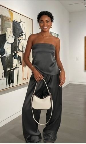 Satin Sleeveless Backless Women's Lace-Up Crop Top + Wide Leg Pants Solid Color 2-Piece Set