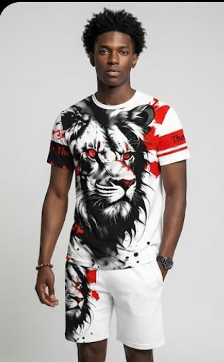 Graffiti/Lion/Race Car 3D Letter Print Short Sleeve T-Shirt + Drawstring Shorts 2-Piece Set