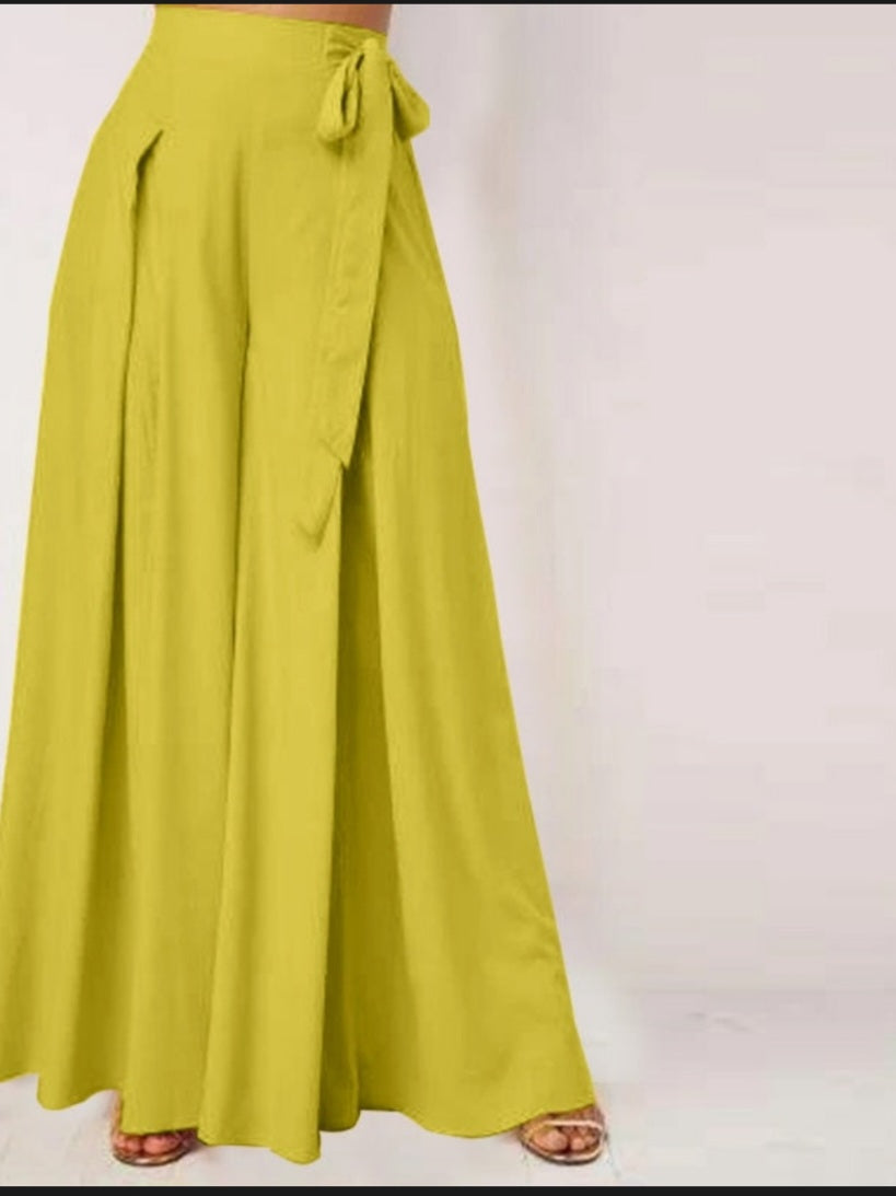 Pleated High Waist Solid Flare Trouser Wide Leg Pants