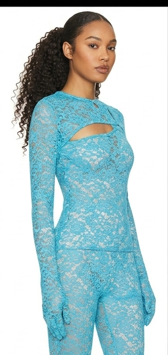 Lace Satin Sheer Transparent Hollow-Out Skinny O-Neck Long Sleeve Women's Bodycon Jumpsuit