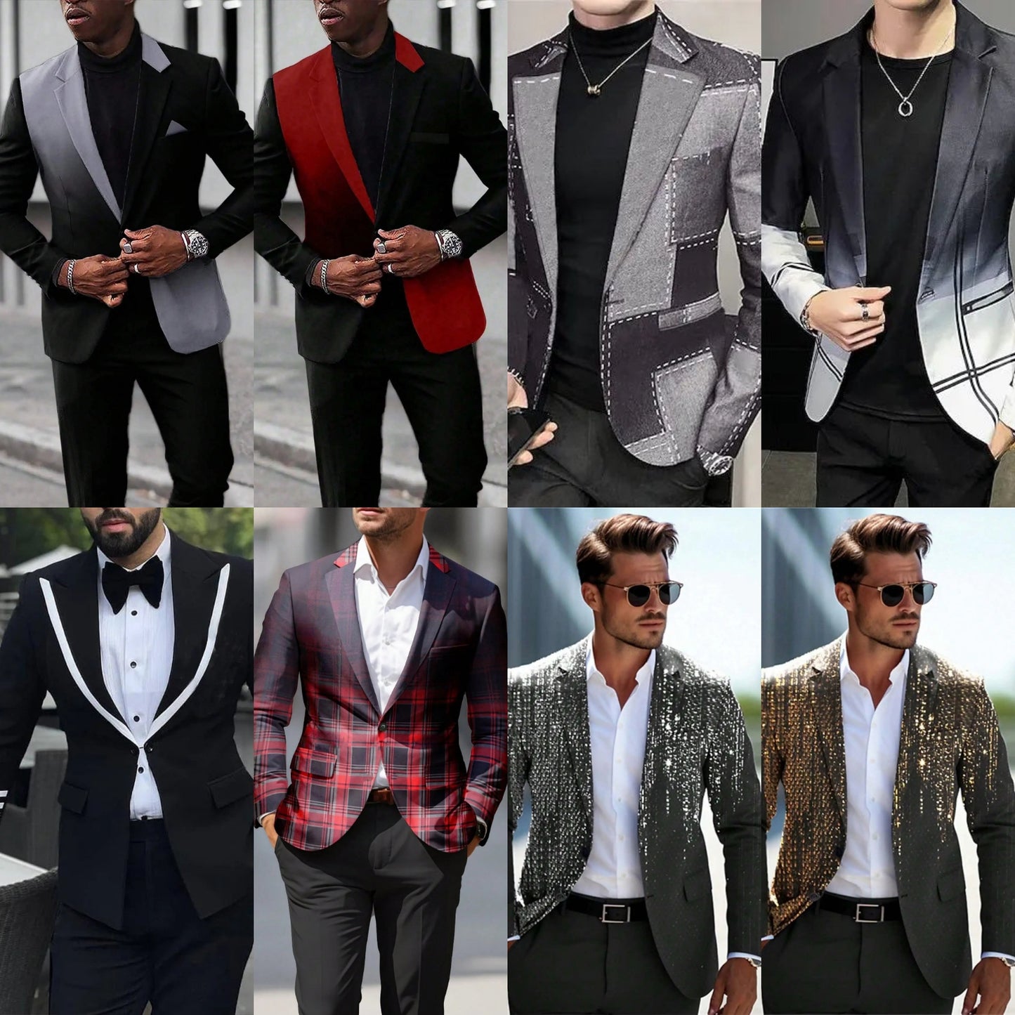 Men's Colorblock Contrast/Plaid/Sparkling Glitter Assorted Single Breasted Blazer Jackets to 5X Big & Tall