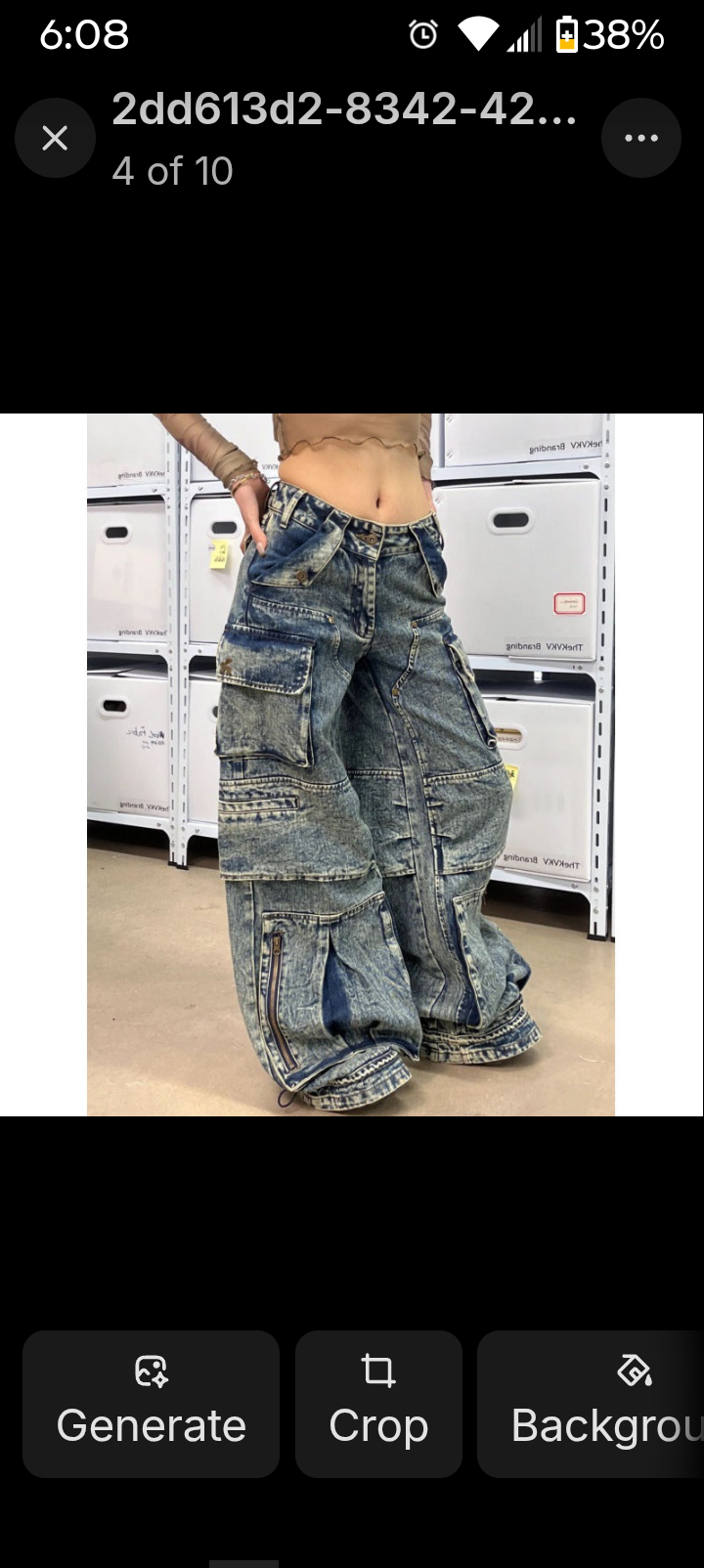 Faded Denim Baggy Multi-Pocketed Reverse Zipper Design Women's Hip-Hop Streetwear Cargo Jeans to 4X Plus Size