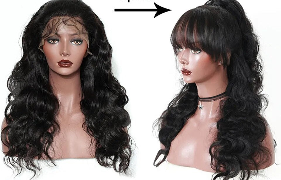 Brazilian Body Wave Lacefront 100% Human Hair Pre-Plucked 13x4 Fringe w/ Bangs Glueless Wig