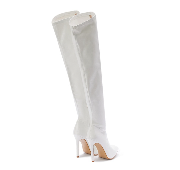 Skinny Pointed Toe Stiletto Heel Streetwear Stretch Women's Over-the-knee Solid Color Boots