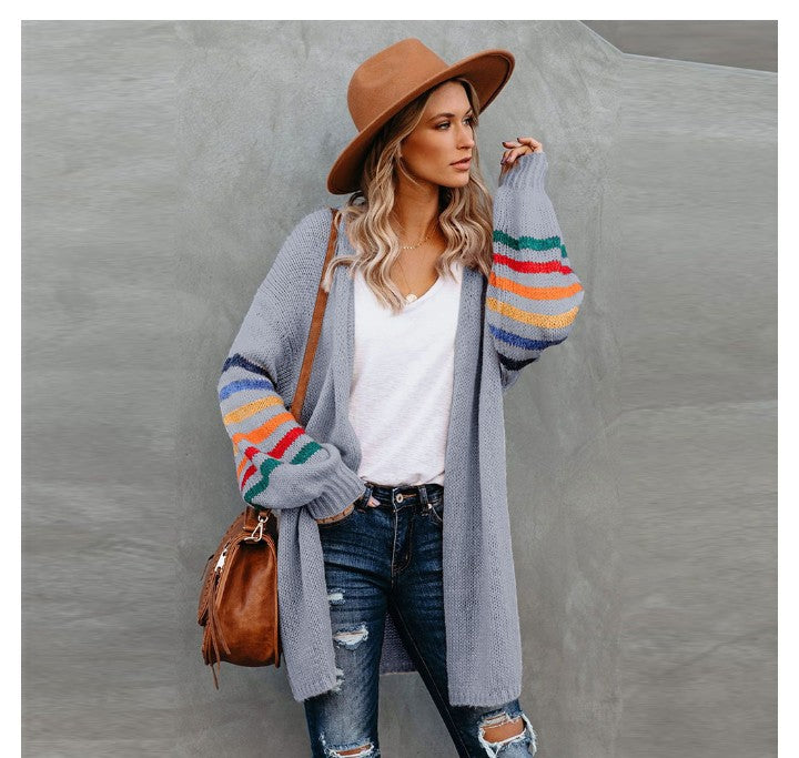 Striped Women's Open Maxi Cardigan Sweater