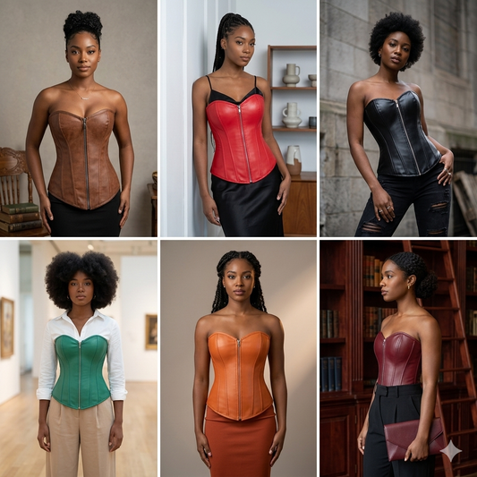 Vintage Faux Leather Solid Color Women's Zipper Front Lace-Up Corset Top to 3X Plus Size