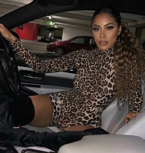 Leopard/Zebra Print Mock Neck Long Sleeve Women's Skinny Bodycon Shorts Romper