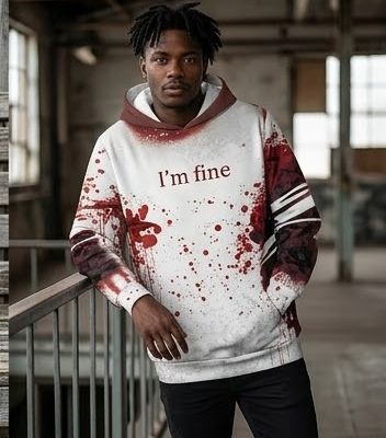 Men's Drawstring Hip-Hop 3D Blood Print Halloween Long Sleeve Hoodie Sweatshirts to 5X Big & Tall - 14 Patterns