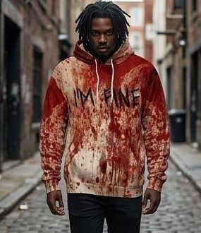Men's Drawstring Hip-Hop 3D Blood Print Halloween Long Sleeve Hoodie Sweatshirts to 5X Big & Tall - 14 Patterns