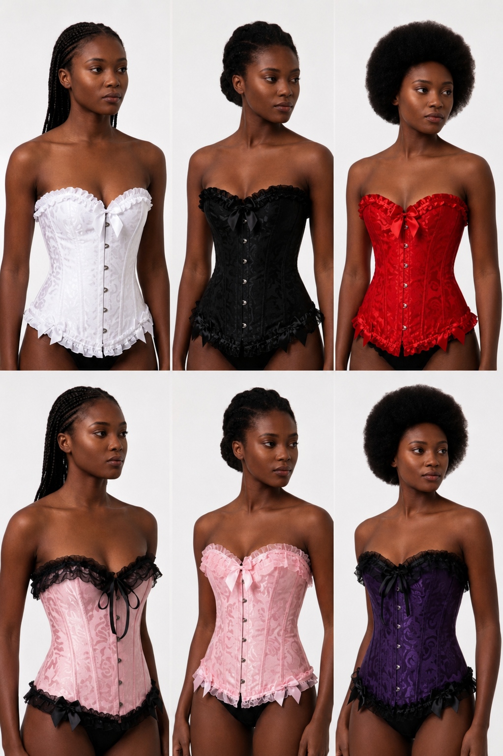 Satin Lace Ruffled Bowknot Design Solid Color Women's Bustier Corset Top to 7X Plus Size