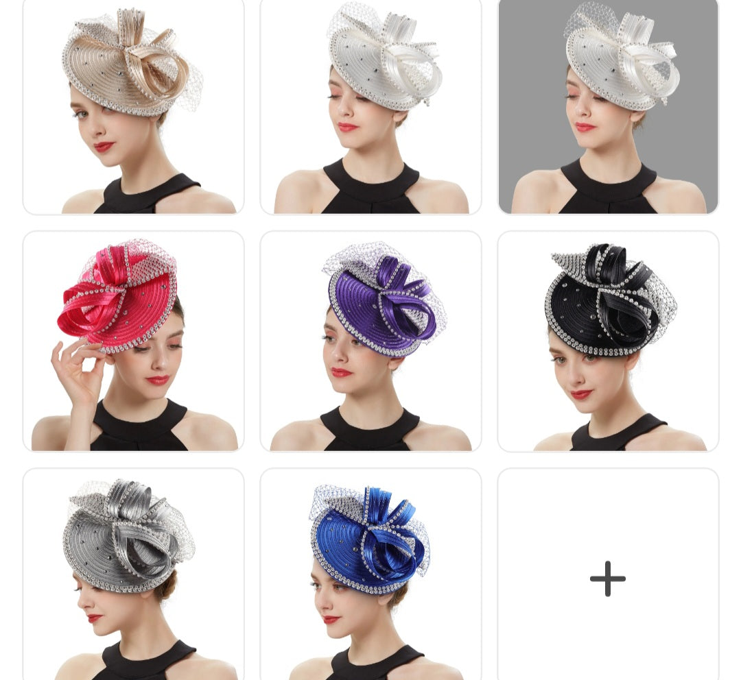 Satin Rhinestone Big Bow Detail Slanted Women's Church/Bridal/Derby Fedora Hat
