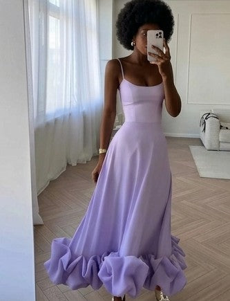 Ruffled Sleeveless Flower Hem Design Spaghetti Strap Flounce Bustier Fishtail Maxi Dress