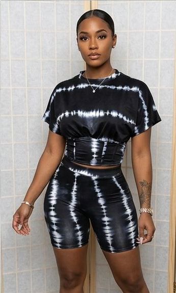 "NOPE Not Today"/Faith/Lip/Striped/Stiletto/Eyelash Print Women’s O-Neck Short Sleeve T-Shirt + Mini Shorts 2-Piece Set