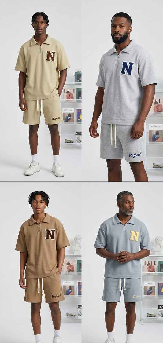 Men's Hip-Hop Streetwear Initial Letter Print Polo Shirt + Drawstring Shorts 2-Piece Set