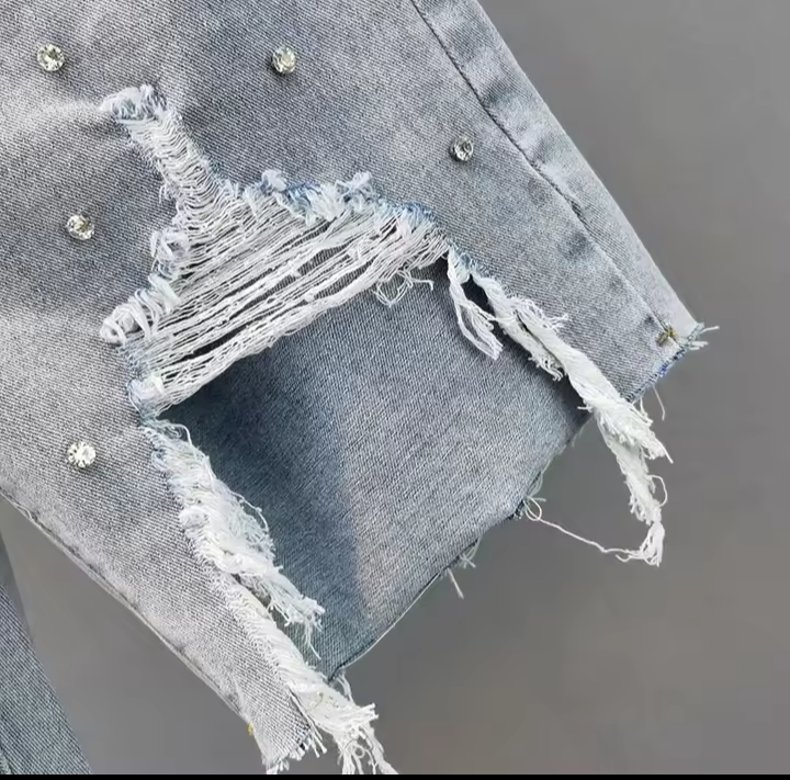 Denim Ripped Faded Diamond Embellished Women's Jean Bermuda Shorts to 3X Plus Size