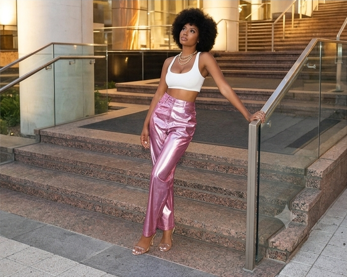 PU Leather Candy Color High Waisted Women's Streetwear Pants
