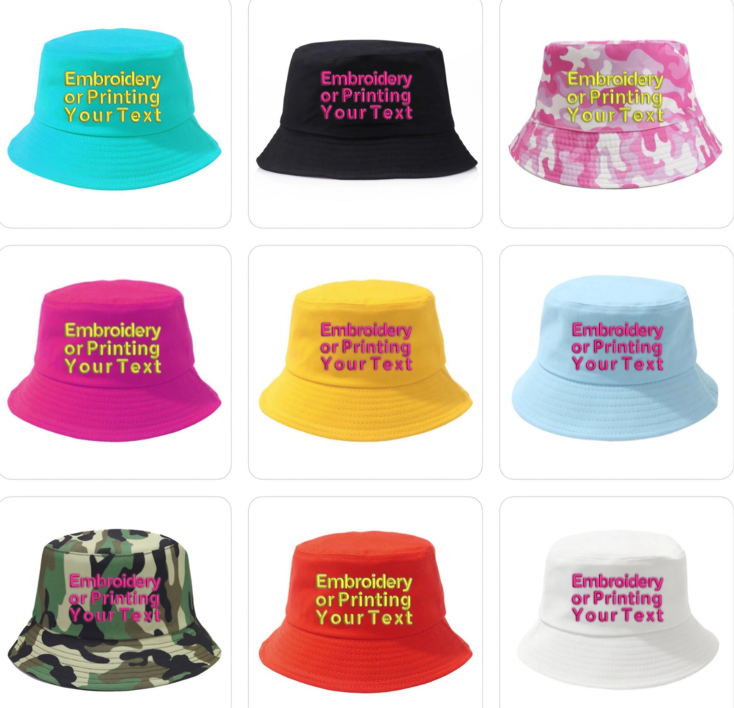 CUSTOMIZED Unisex Embroidered Text Personalized Design Cotton Bucket Fisherman Hat