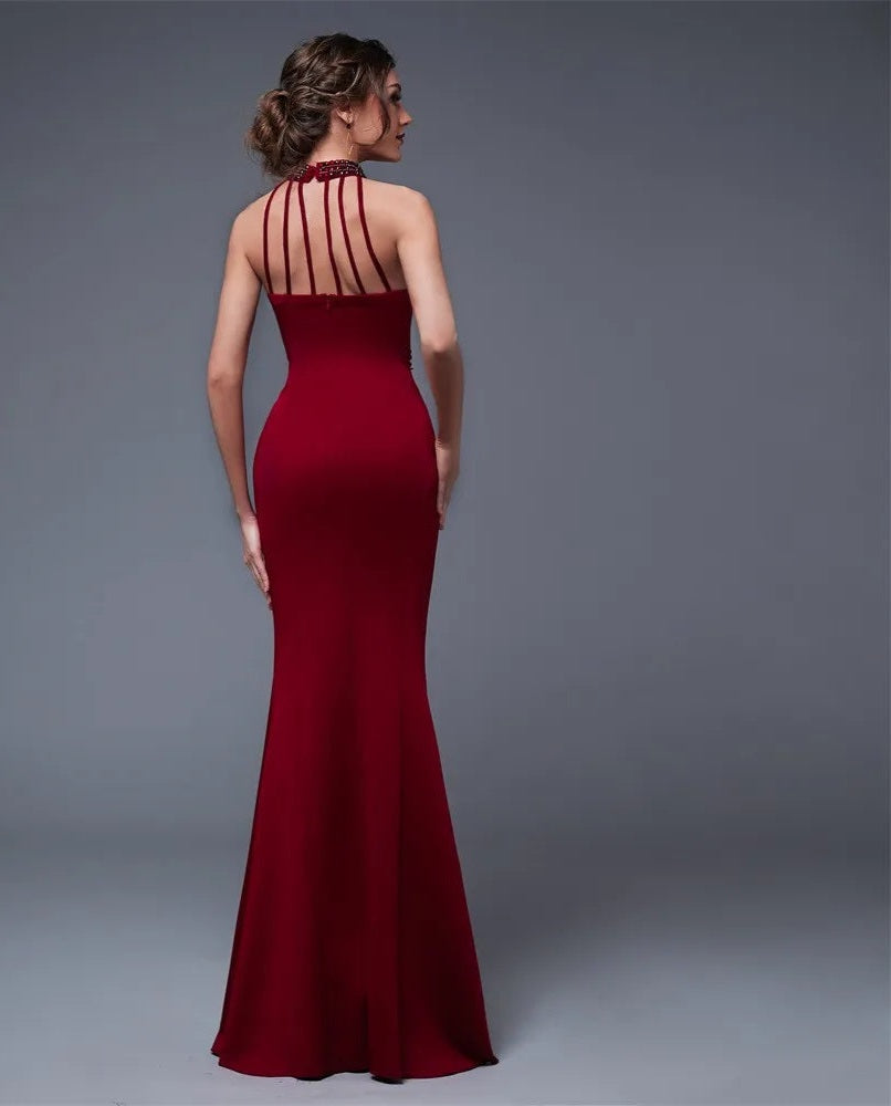 Sleeveless Cut-Out Backless High Side Slit Solid Prom/Bridesmaid Formal Mermaid Party Dress