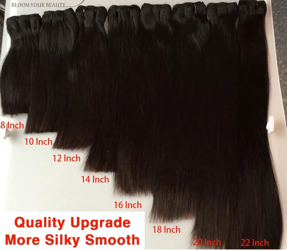 Brazilian Double Drawn Virgin Bone Straight 100% Human Hair 4x4 Transparent  Bundles w/ Lace Closure