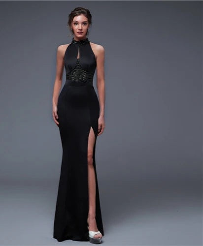 Sleeveless Cut-Out Backless High Side Slit Solid Prom/Bridesmaid Formal Mermaid Party Dress