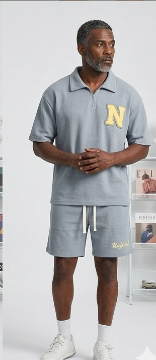 Men's Hip-Hop Streetwear Initial Letter Print Polo Shirt + Drawstring Shorts 2-Piece Set