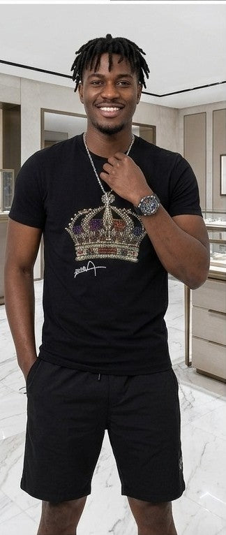 Men's Rhinestone Sparkling Hip-Hop Crown Print Hot Drill Short Sleeve T-Shirt