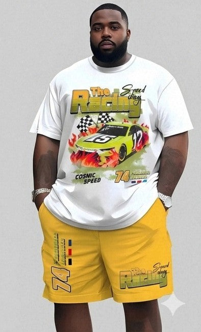 Graffiti/Lion/Race Car 3D Letter Print Short Sleeve T-Shirt + Drawstring Shorts 2-Piece Set