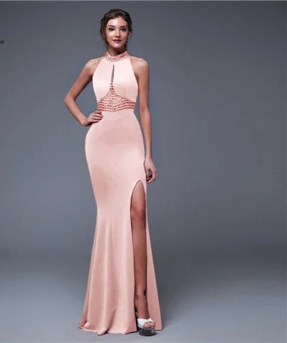 Sleeveless Cut-Out Backless High Side Slit Solid Prom/Bridesmaid Formal Mermaid Party Dress