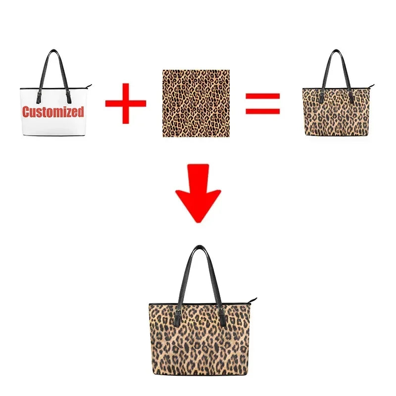 Black Princess Print CUSTOMIZED Leather Large Capacity Tote Bags