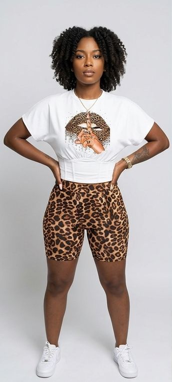 "NOPE Not Today"/Faith/Lip/Striped/Stiletto/Eyelash Print Women’s O-Neck Short Sleeve T-Shirt + Mini Shorts 2-Piece Set