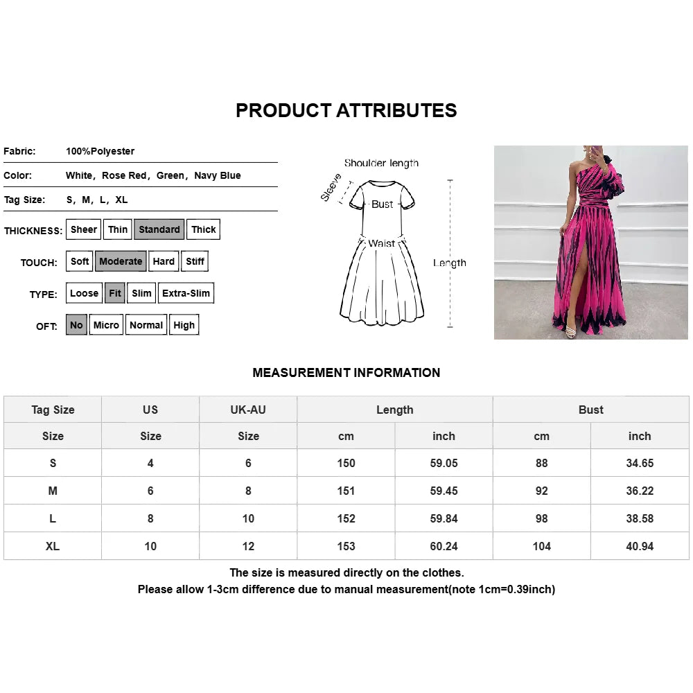 One Puff Sleeve Geometric Asymmetrical Striped High Slit Formal Maxi Party Dress