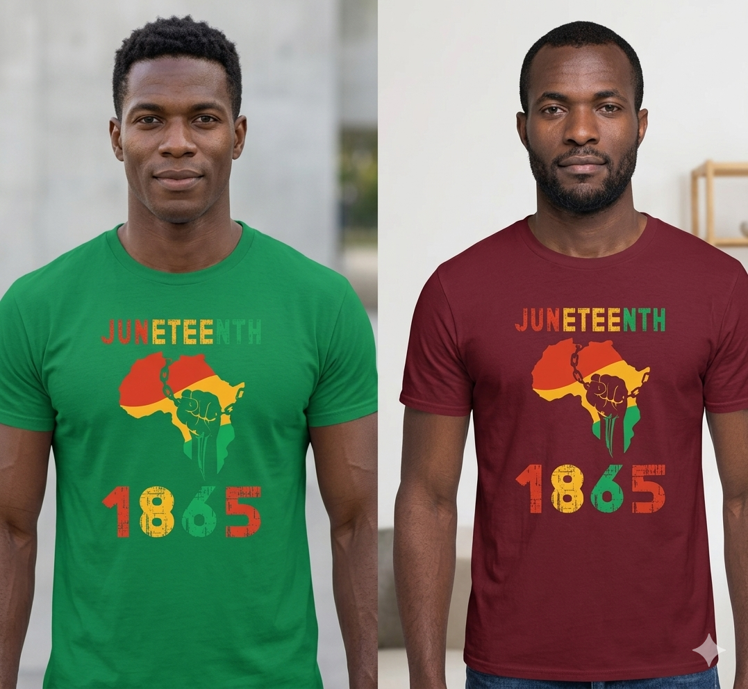 Men's 1865 Africa Map Fist Design Juneteenth Short Sleeve T-Shirt