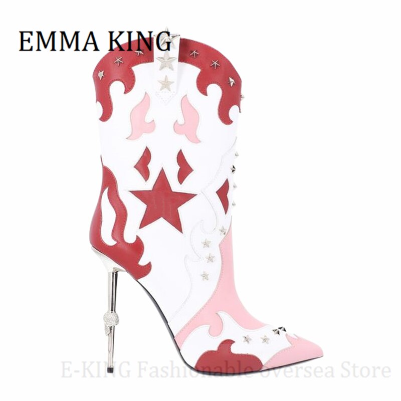 Cowgirl Iron Heel Star Rivet Pointed Toe Western Boots